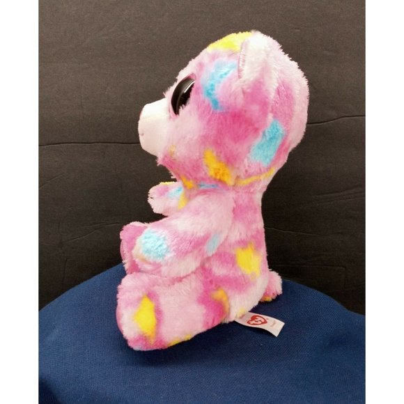 Ty Beanie Boos Franky Bear Pink TySilk Tie Dye Glitter Eyes Soft 6 inch Plush - Picture 2 of 8